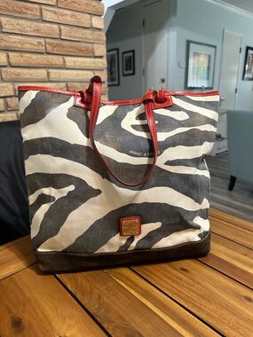 Dooney & Bourke Zebra-Print Canvas Lee Tote with Red Trim